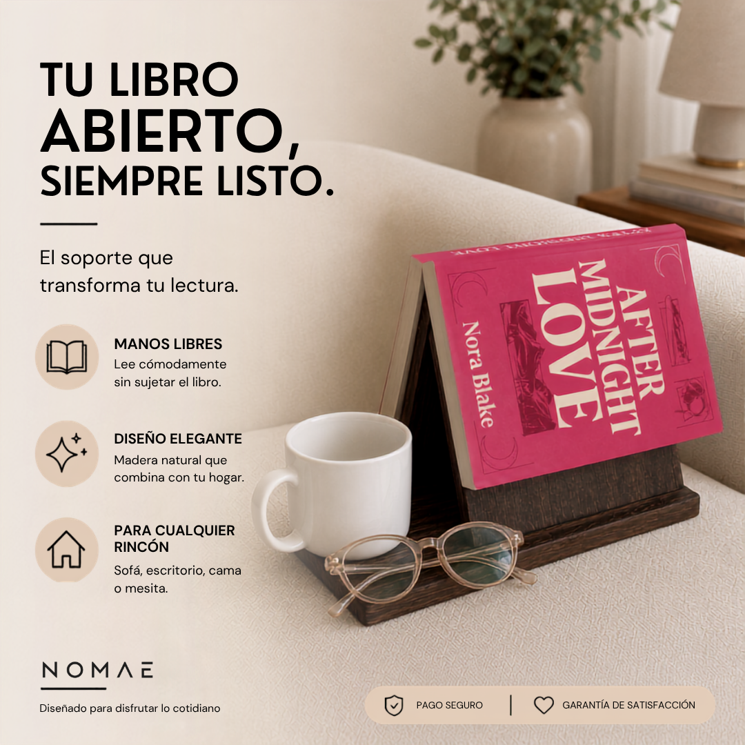 Soporte de Madera para Libros con Portavasos